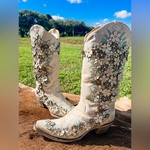 Corral Floral Overlay Boots, Size 9.5